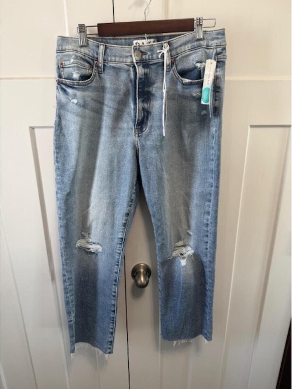 NWT Daze Denim straight up eco high rise straight jean distressed raw hem sz 12P